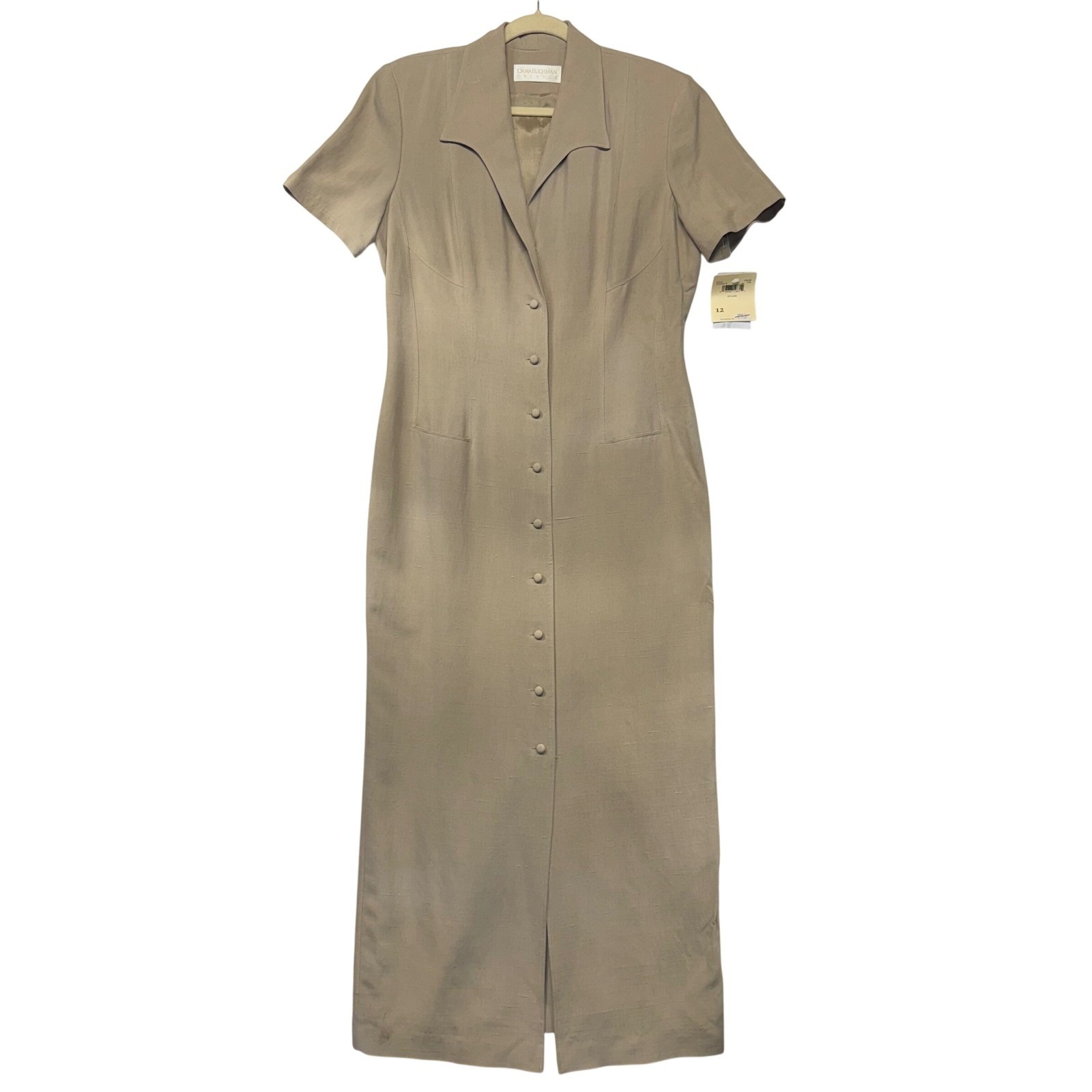 Vintage Dana Buchman 100% Silk Shantung Maxi Dress Beige Origami Size 12 Nwt